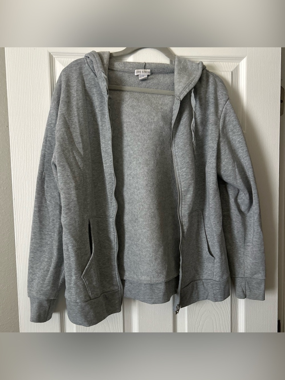 Love Stitch Light Gray Full‑Zip Hoodie